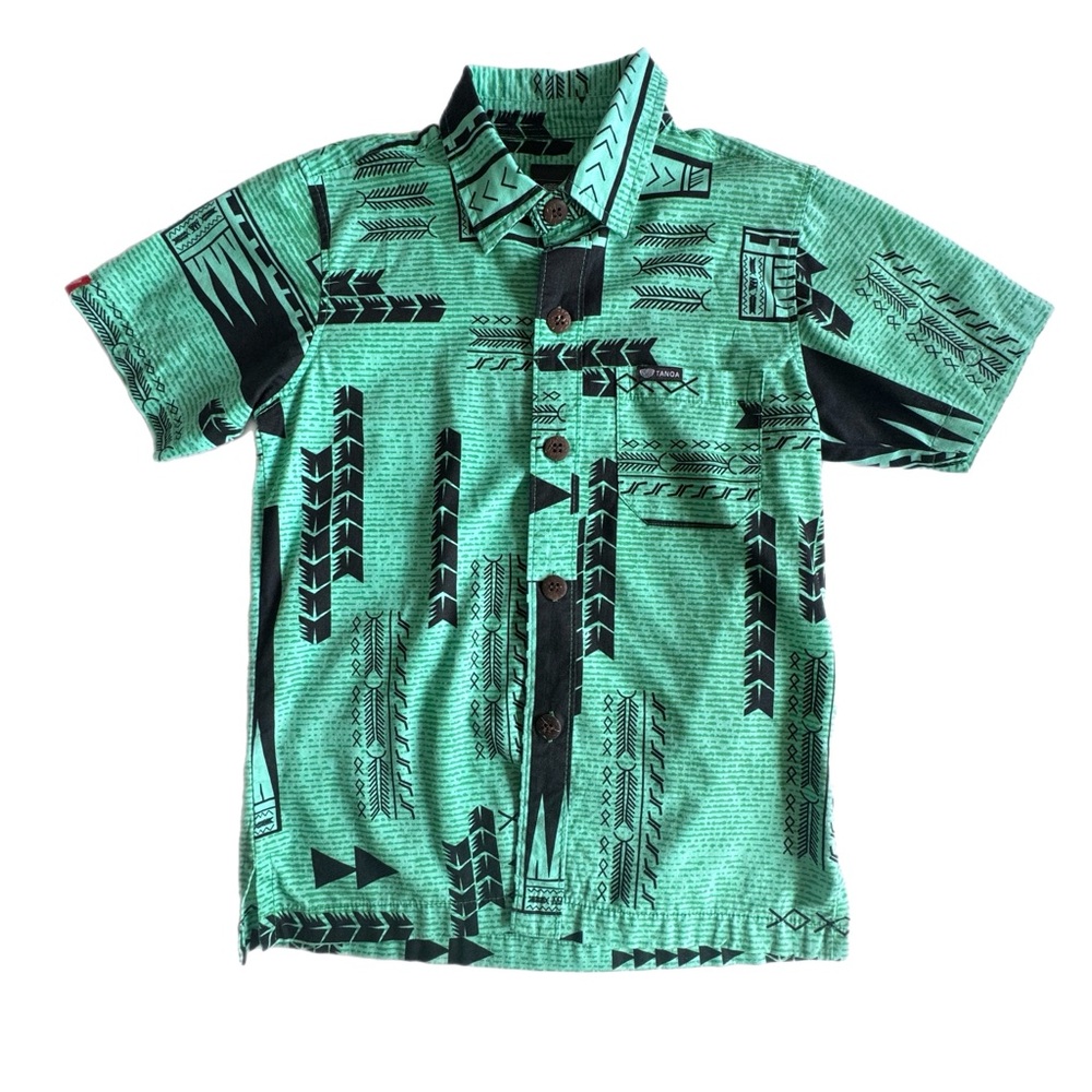 Tanoa Boys Aloha Shirt size 8 turquoise and black